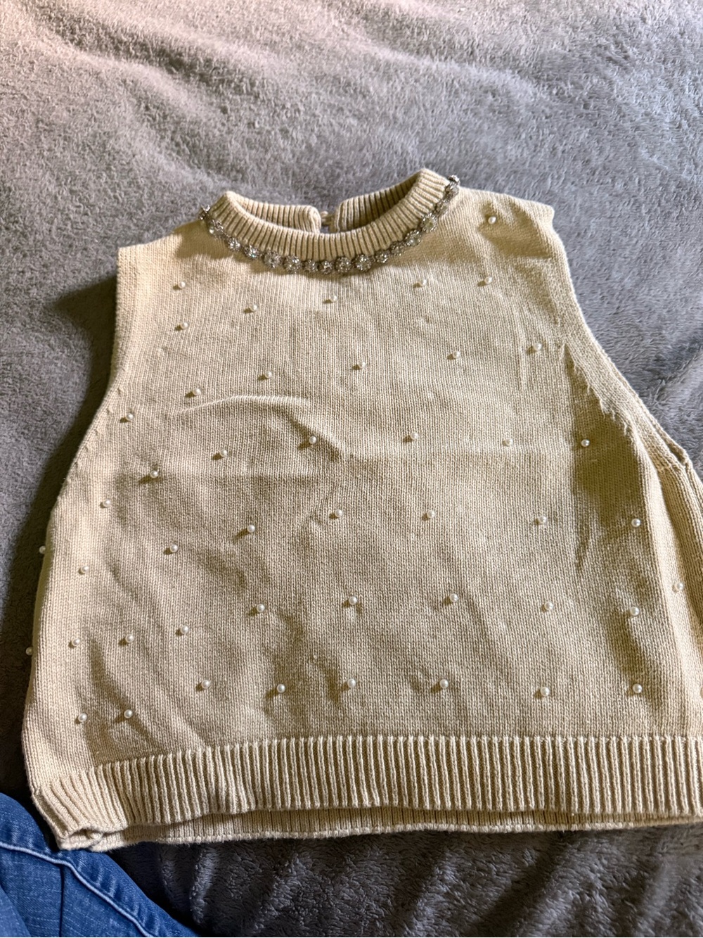 Bejeweled Ivory Sleeveless Knit Crop Top
